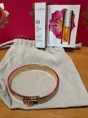 Michael Kors Gold Bracelet with Dustbag and Clarins Lip Oil Mini